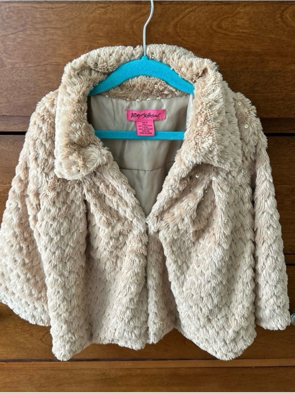 Betsey Johnson Girls' Faux Fur Cape with Sequin Accents, Size 8-10